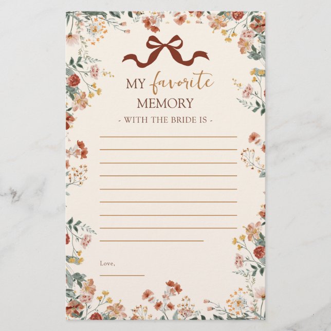 Coquette Bow Autumn Wildflower Memory Game (Front)