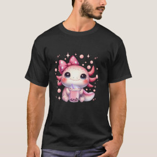 Coquette Bow Axolotl Bubble Boba Tea Anime Cute Ka T-Shirt