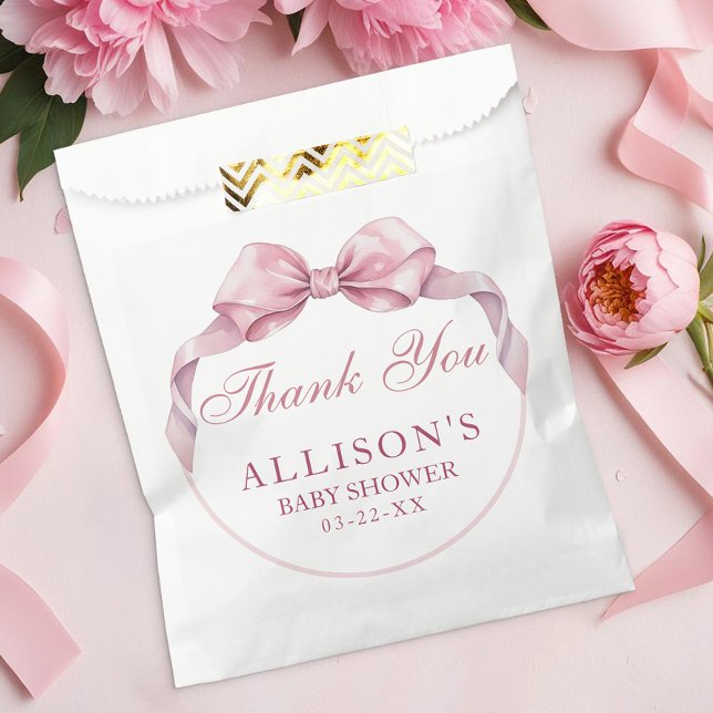 Coquette Bow Baby Shower Favour Bag – Pink Thank Y (Pink Coquette Bow Favor Bag)