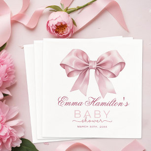 Coquette Bow Baby Shower Napkins – Elegant Pink Ri