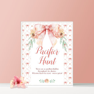 Coquette Bow Baby Shower Pacifier Hunt Poster