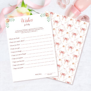 Coquette Bow Baby Shower WIshes For Baby Card