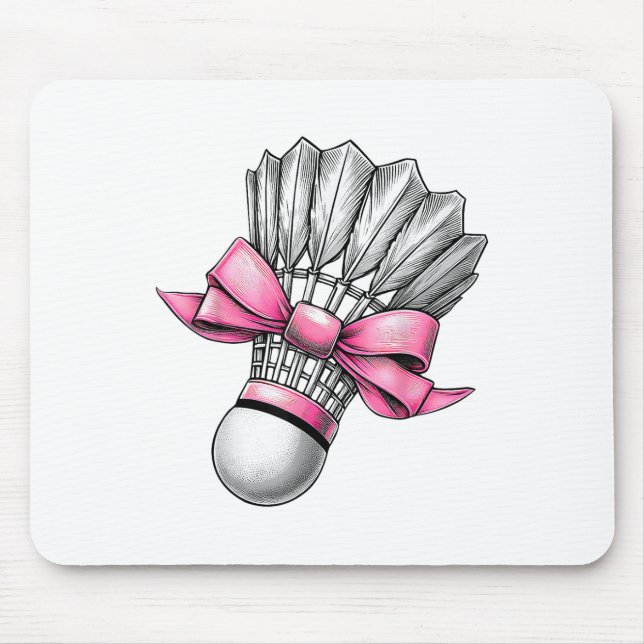 Coquette Bow Badminton Shuttle Pink Ribbon Mum Gir Mouse Pad (Front)