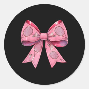 Coquette Bow Badminton Shuttle Racket Pink Ribbon Classic Round Sticker