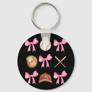 Coquette Bow Baseball Mama Baseball Mum Mothers Da Key Ring