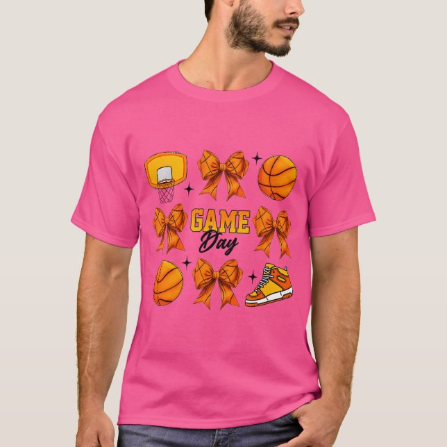 Coquette Bow Basketball Player Game Day T-Shirt (Front)