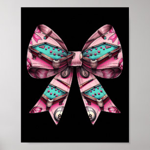 Coquette Bow Billiards Pool Table Cue Pattern Girl Poster