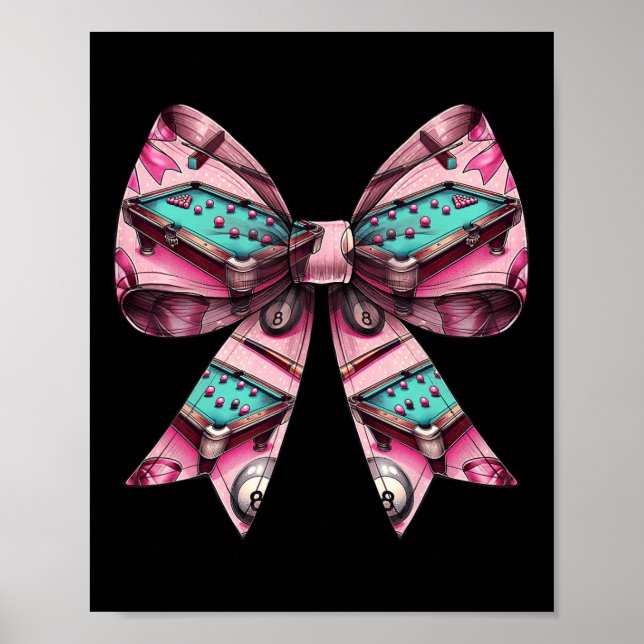Coquette Bow Billiards Pool Table Cue Pattern Girl Poster (Front)