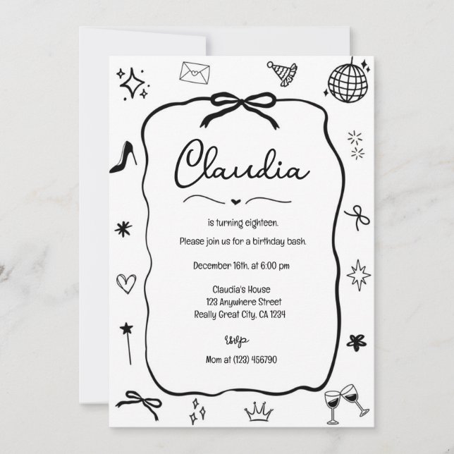 Coquette Bow Birthday Invitation Whimsical Party (Front)