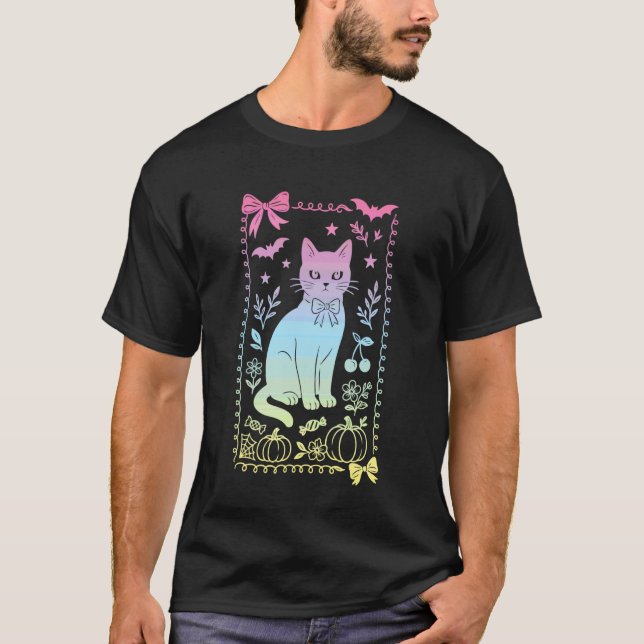 Coquette Bow Black Cat Familiar Pastel Goth Witch  T-Shirt (Front)