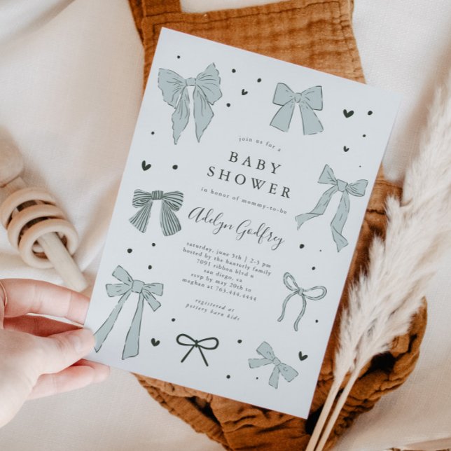 Coquette Bow Blue Baby Shower Invitation (Creator Uploaded)