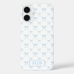 Coquette Bow Blue Monogram Initial iPhone 16 Case
