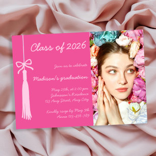Coquette Bow Blush Hot Pink Photo 2026 Graduation Invitation