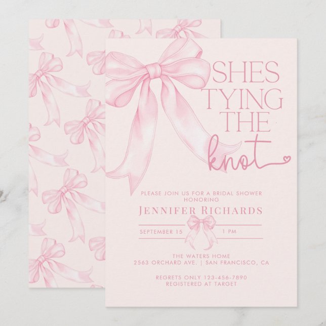 Coquette Bow Blush Pink Bridal Shower Invitation (Front/Back)