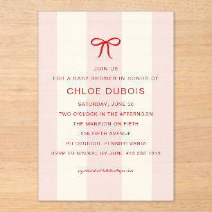  Coquette Bow Blush Pink Striped Baby Shower  Acrylic Invitations