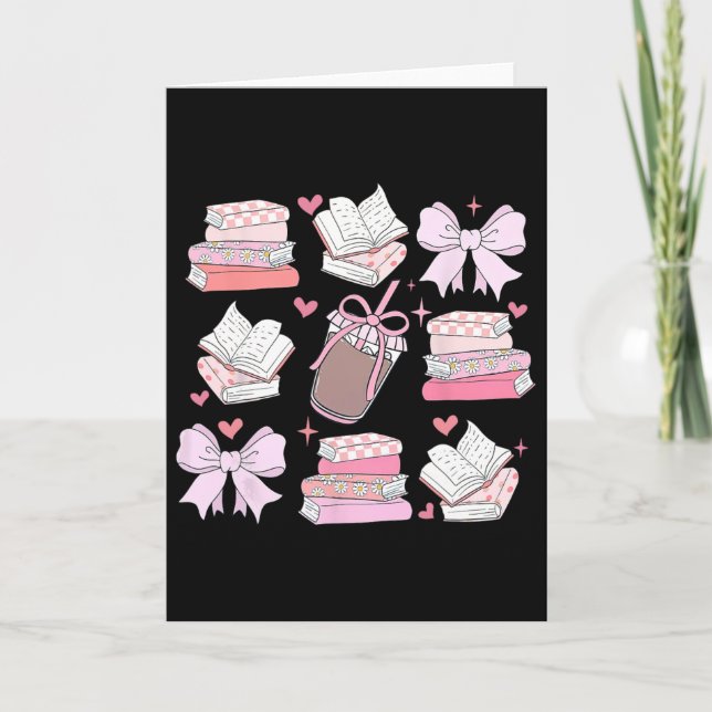 Coquette Bow Book Coffee Valentines Bookish Librar Card (Front)