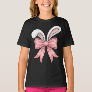 Coquette Bow Bunny Ears Cute Ribbon Rabbit Easter  T-Shirt
