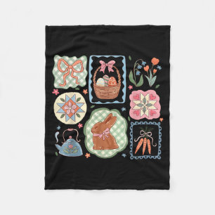 Coquette Bow Bunny Eggs Funny Rabbit Flower Happy  Fleece Blanket
