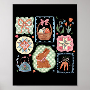Coquette Bow Bunny Eggs Funny Rabbit Flower Happy Poster
