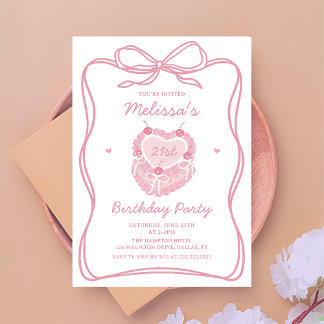 Coquette bow Cake birthday party invitation