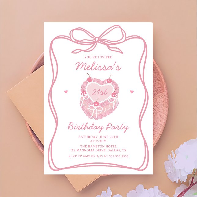 Coquette bow Cake birthday party invitation (Creator Uploaded)