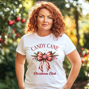 Coquette Bow Candy Cane Christmas Club T-Shirt
