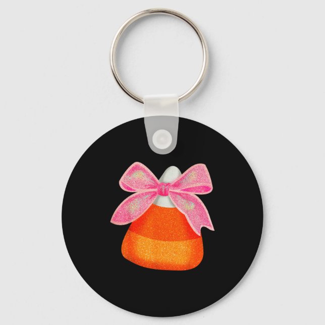Coquette Bow Candy Corn Women Girls Kids Halloween Key Ring (Front)