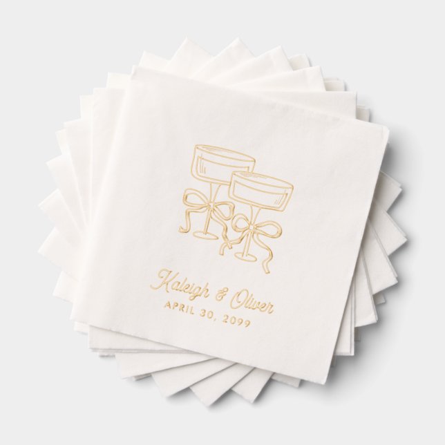 Coquette Bow Champagne Wedding Cocktail Napkins (Insitu (Stacked))