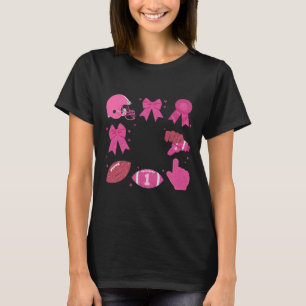 Coquette Bow Cheerleading Footll Pink Breast Cance T-Shirt