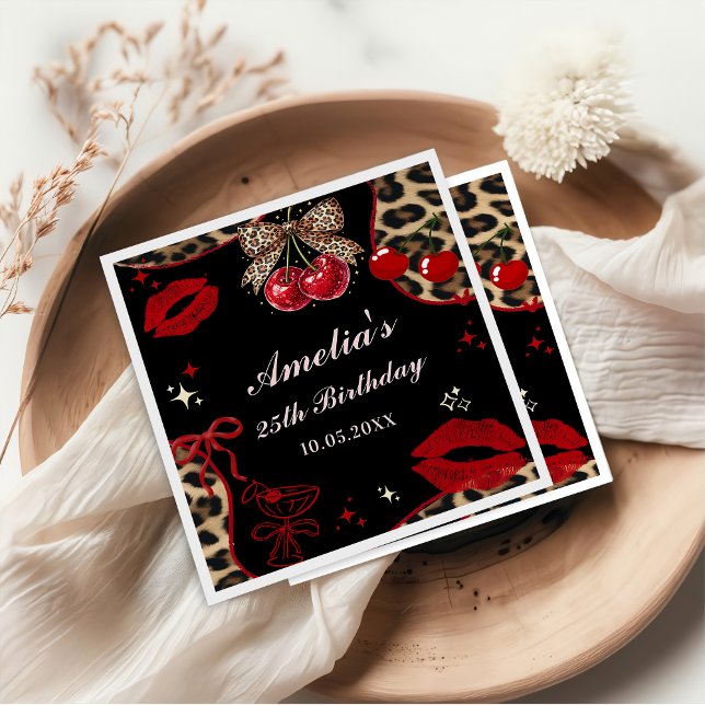 Coquette Bow Cheetah Birthday Party Napkins (Creator Uploaded)