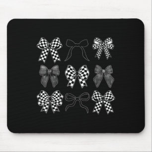 Coquette Bow Chequered Flag Race Car Racing Women Mouse Pad