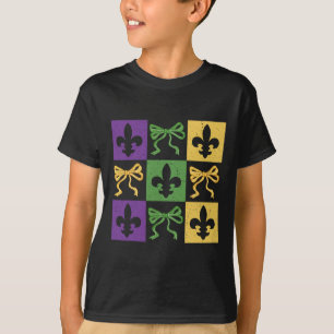 Coquette Bow Chequered Fleur De Lis Mardi Gras Car T-Shirt