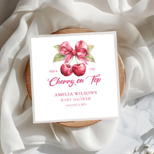 Coquette Bow Cherry Baby Shower Napkins