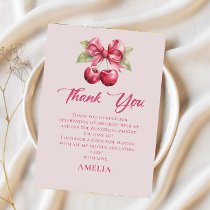 Coquette Bow Cherry Birthday Thank You Card