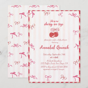 Coquette Bow Cherry On Top Girl Baby Shower Invitation