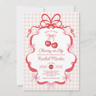Coquette Bow Cherry on Top Girl Baby Shower Invitation