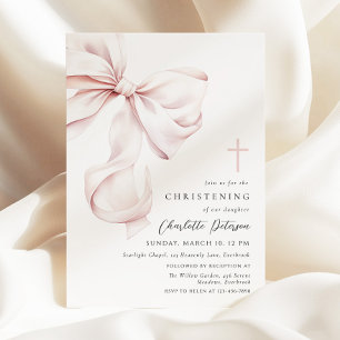 Coquette Bow Christening Invitation