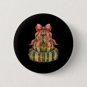 Coquette Bow Christmas Books Xmas Tree Librarian 6 Cm Round Badge
