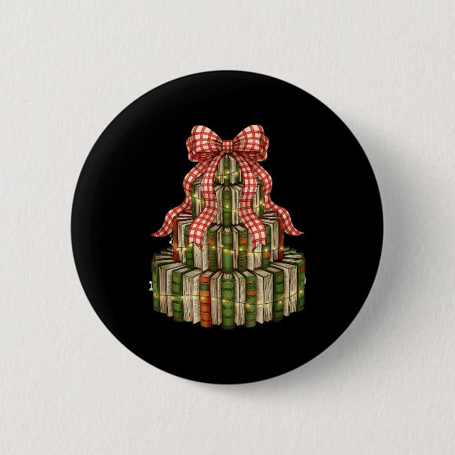 Coquette Bow Christmas Books Xmas Tree Librarian  6 Cm Round Badge (Front)