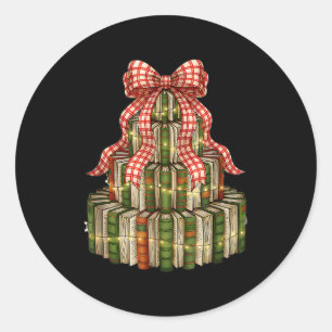 Coquette Bow Christmas Books Xmas Tree Librarian  Classic Round Sticker