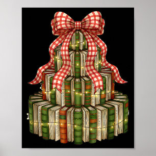 Coquette Bow Christmas Books Xmas Tree Librarian  Poster