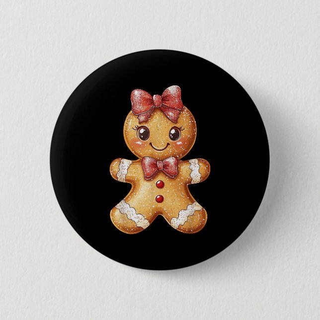 Coquette Bow Christmas Girly Gingerbread Cookie Ba 6 Cm Round Badge (Front)