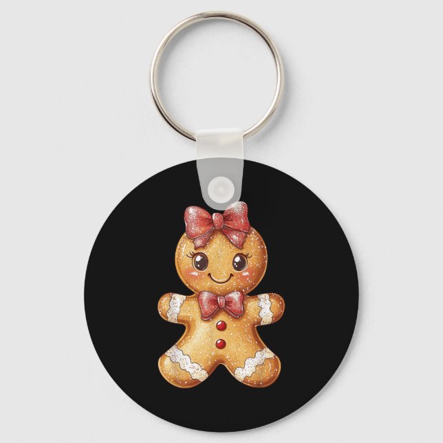 Coquette Bow Christmas Girly Gingerbread Cookie Ba Key Ring (Front)