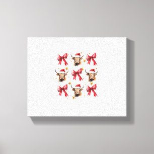 Coquette Bow Christmas Highland Cow Santa Cute Xma Canvas Print