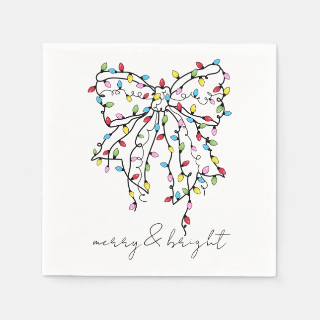 Coquette Bow Christmas Lights Christmas Party  Napkin (Front)