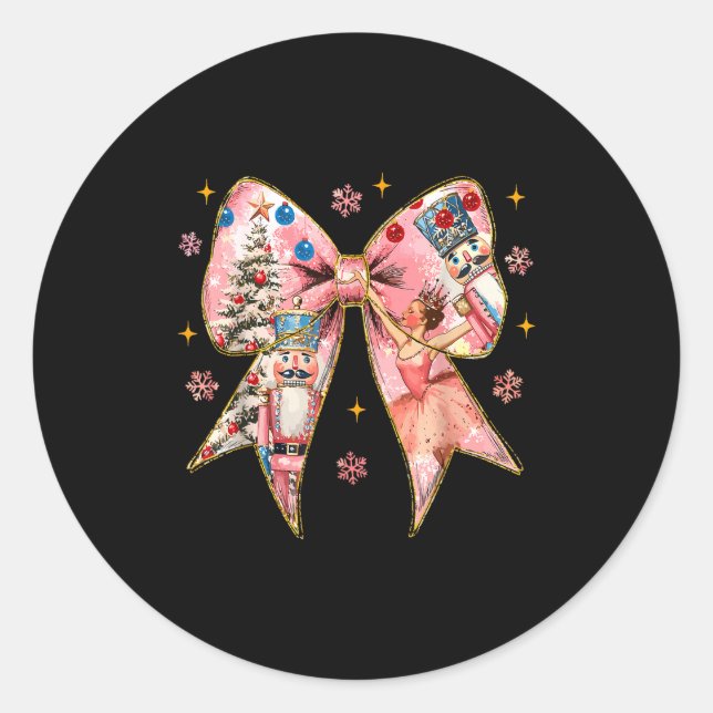 Coquette Bow Christmas Nutcracker Ballet Festive W Classic Round Sticker (Front)