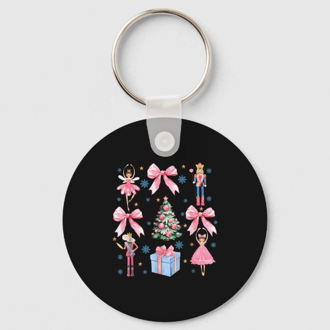 Coquette Bow Christmas Nutcracker Ballet Festive W Key Ring (Front)