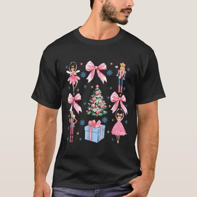 Coquette Bow Christmas Nutcracker Ballet Festive W T-Shirt (Front)
