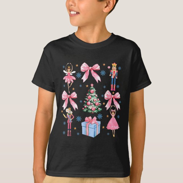 Coquette Bow Christmas Nutcracker Ballet Festive W T-Shirt (Front)