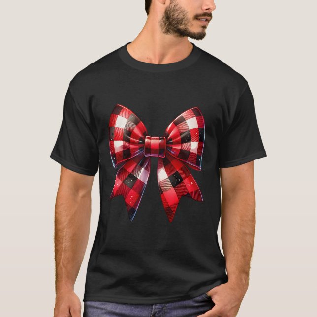 Coquette Bow Christmas Red Buffalo Plaid Xmas Wome T-Shirt (Front)